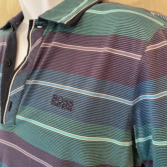 HUGO BOSS Mens Polo Shirt Sz S Striped - Picture 2 of 11